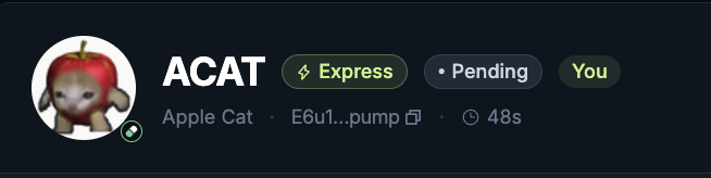 AppleCatUSDC's tweet photo. $ACAT is now pending as an Express listing on @JupiterExchange! 
We are excited to keep the project moving forward at all times and let it grow organically, like apples should! 🍎🐱 https://t.co/cq0pZGDu4K