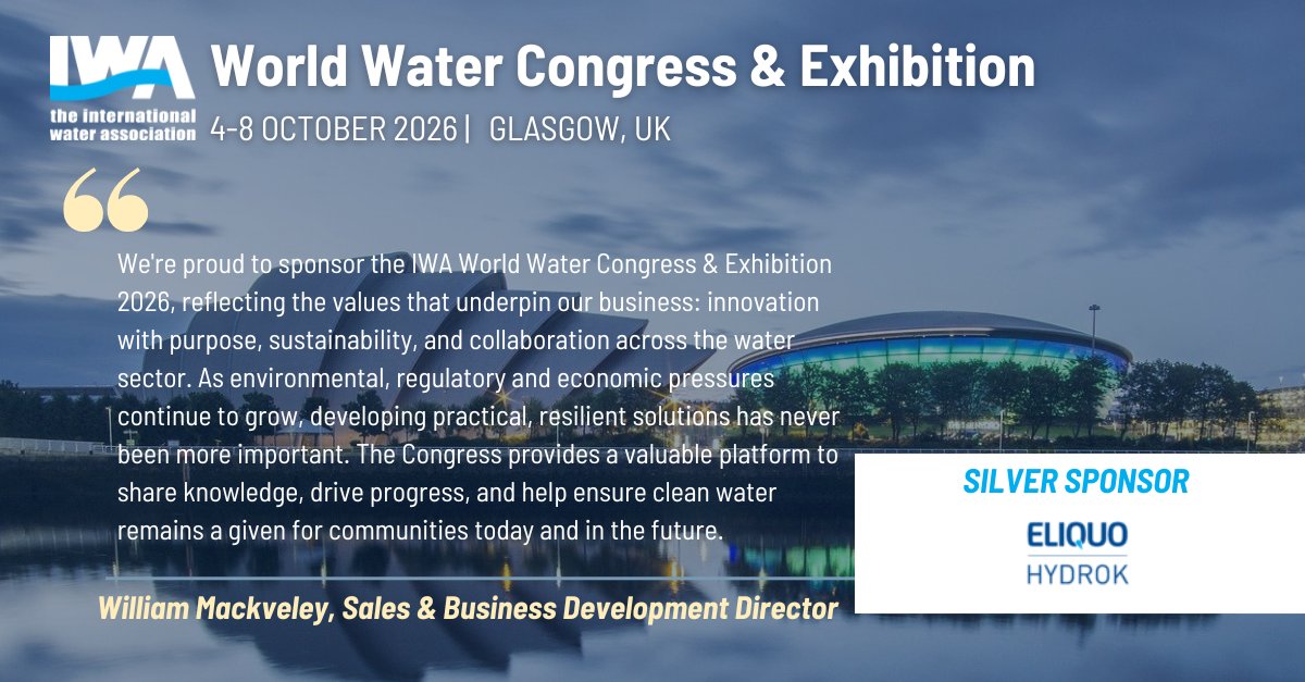 IWAHQ's tweet photo. We're delighted to welcome ELIQUO HYDROK as a sponsor for the IWA World Water Congress &amp; Exhibition 2026. 

Registration open: https://t.co/JpaT1aDz8G https://t.co/GWAQ3kBgEA