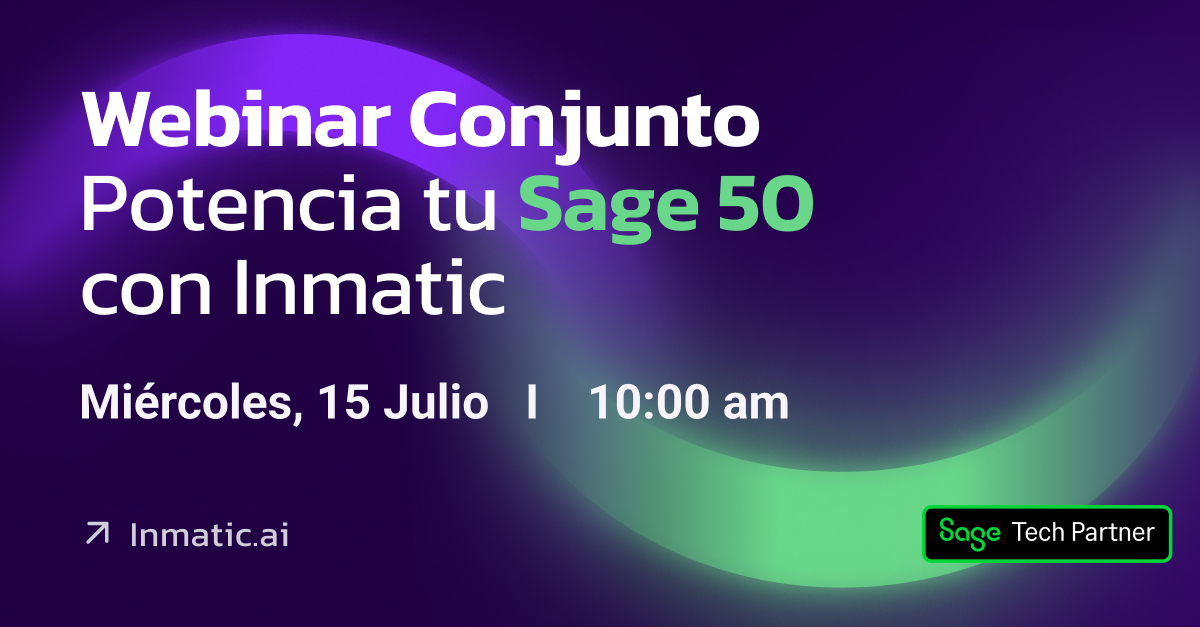 SageSpain's tweet photo. ¿Usas Sage 50 y sigues contabilizando facturas manualmente?

El 15 de julio te enseñamos cómo Inmatic + Sage 50 puede eliminar hasta el 70% del trabajo manual contable con IA.

Webinar gratuito | 10:00 CEST
Reserva tu plaza: https://t.co/89E5YDlt7C

#Sage50 #IA #Contabilidad https://t.co/jhEfToN2UA