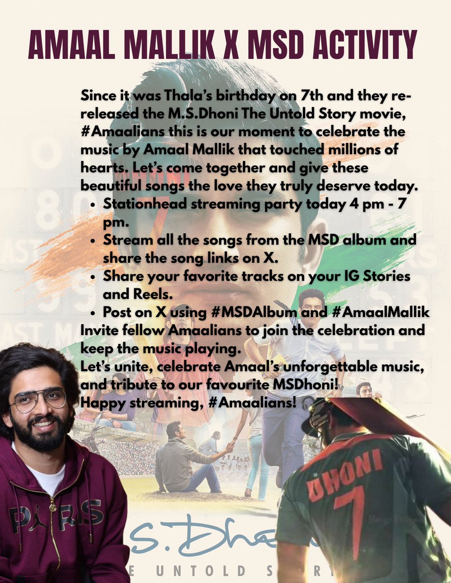ShivaniPatel23's tweet photo. Celebrating #MSDAlbum and @AmaalMallik today 4 pm onwards!
Join in and hype up your favourite songs from the album #Amaalians! ♥️ https://t.co/BS7sBjvUdE