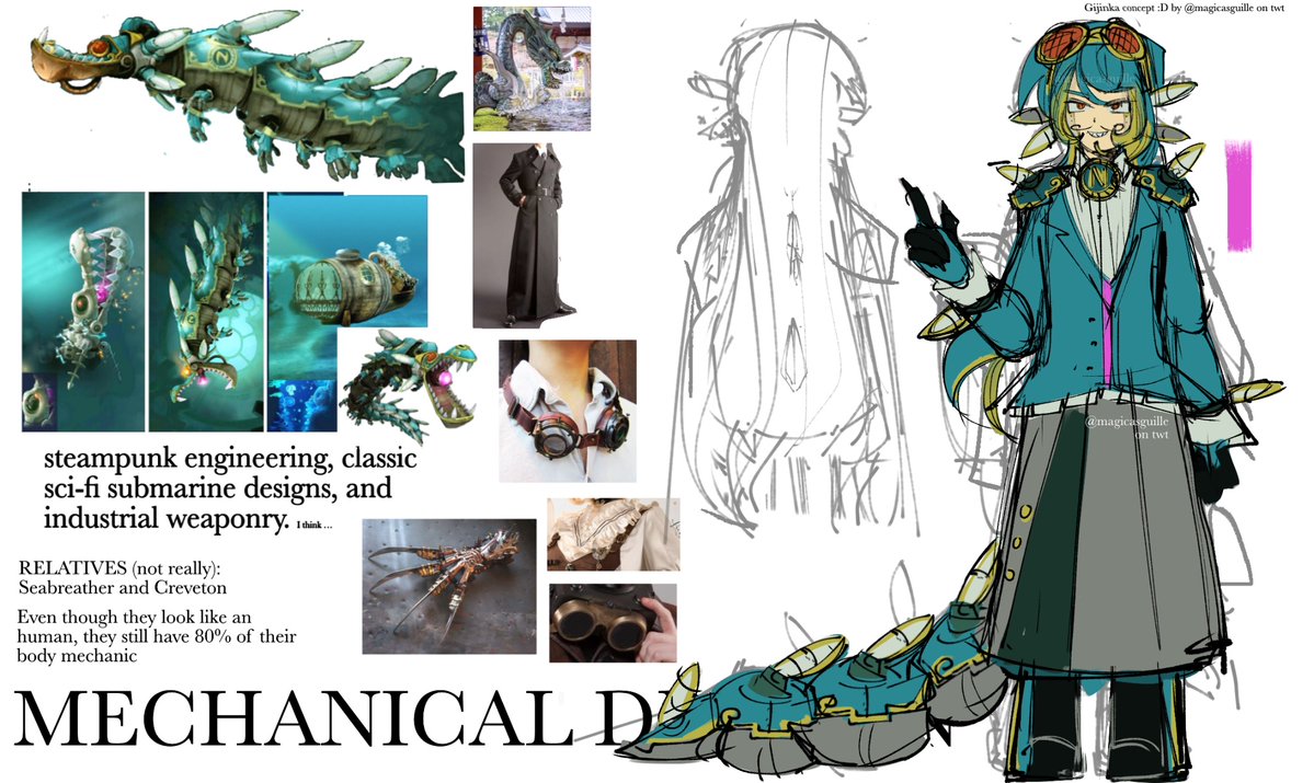 magicasguille's tweet photo. WIP???  | Gijinka (humanization) for the Mechanical Dragon from 20,000 Lums Under the Sea because they are my favorite!! Give me more bosses to dooOooo #rayman #raymantwt #gijinka https://t.co/5G6m13RFEt