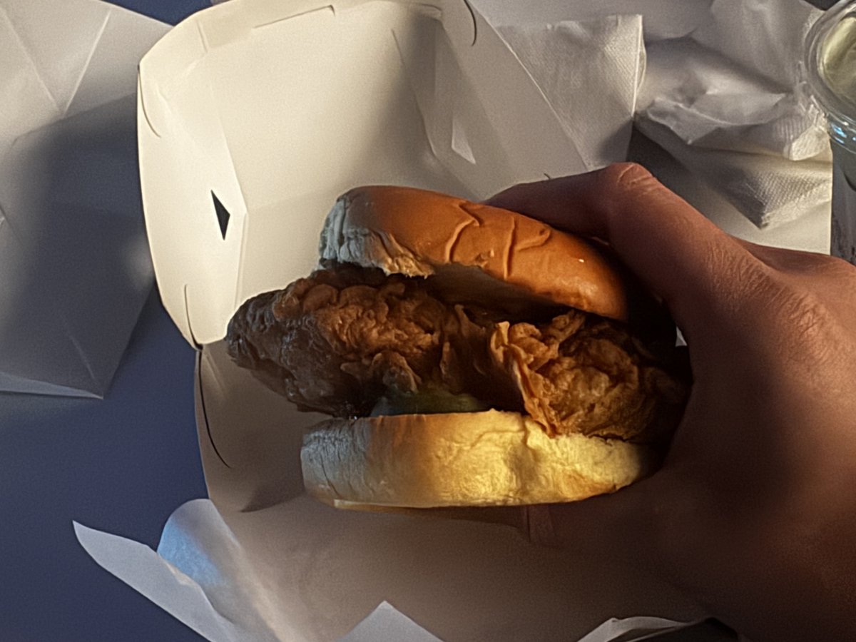 davidtphung's tweet photo. can confirm irl at @Tesla diner and while watching walle on monday night, and enjoyed the upgraded chicken sando now called the "falcon wing" with improved battered coating/ larger piece. https://t.co/BW5ZU9o3tY