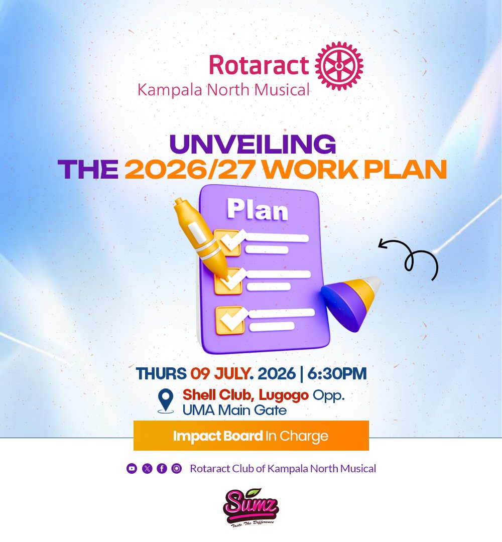 rctmusical's tweet photo. The Plan. The Vision. The Impact .
Join us as we officially unveil the Rotaract Club of Kampala North Musical 2026/27 Work Plan and discover the exciting projects, fellowships, and opportunities that lay ahead.
#ImpactBoard #WorkPlan2026
#musical2theworld https://t.co/hImzIjmDUQ