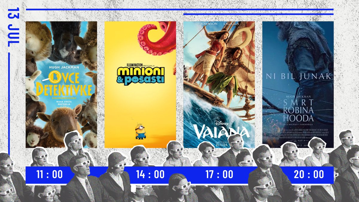 KinoBezigrad's tweet photo. PONEDELJEK! #spored👇
10.00 - Ovce detektivke 🐑
14.00 - Minioni in pošasti 🍌
17.00 - Vaiana 🌊
20.00 - Smrt Robina Hooda 🏹 https://t.co/xx3xg4scmD