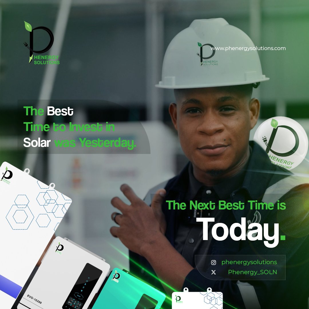 Phenergy_SOLN's tweet photo. "The best time to install solar was yesterday. The next best time is today."

Don't wait for the next blackout to remind you why reliable power matters.

Invest once. Save for years.

Talk to Phenergy Solutions today and start your solar journey. ☀️⚡ https://t.co/rHr51HIe34