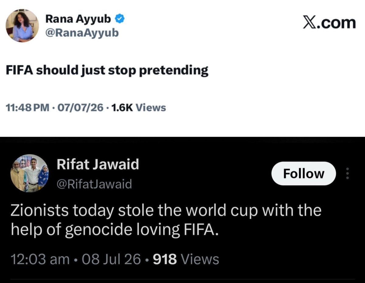 Mrsinha's tweet photo. You'll never see them this upset, angry, and frustrated for India. Never ever.

You'll always see them reacting like this for all the Islamic countries....

And then they say, "Don't question our patriotism."
Why shouldn't we? https://t.co/TwH3NXa2Zq