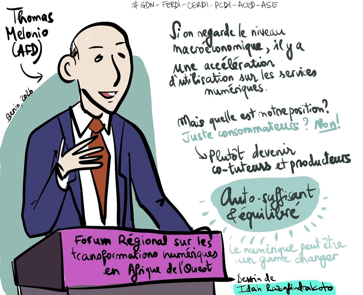 GDNint's tweet photo. ✏️ Retour visuel sur la première journée du Forum Régional sur les Transformations Numériques en Afrique de l'Ouest à Cotonou, illustrée par Idah Razafindrakoto, Programme Manager à GDN.

A visual recap of Day 1 of the West African Digital Transformation Forum in Cotonou, illustrated by Idah Razafindrakoto, Programme Manager at GDN.

@FondationFERDI @AFD_France @cerdi @ASE_Africa