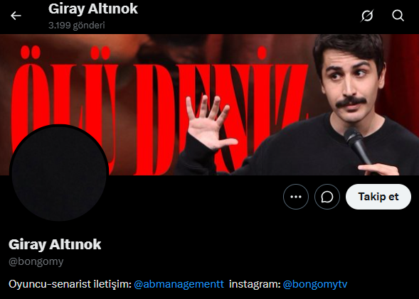 onedio's tweet photo. X hesabının profil fotoğrafını siyah yapan Giray Altınok, kapak fotoğrafına da Deniz Göktaş'ı koydu. https://t.co/eWUWsCYNMZ