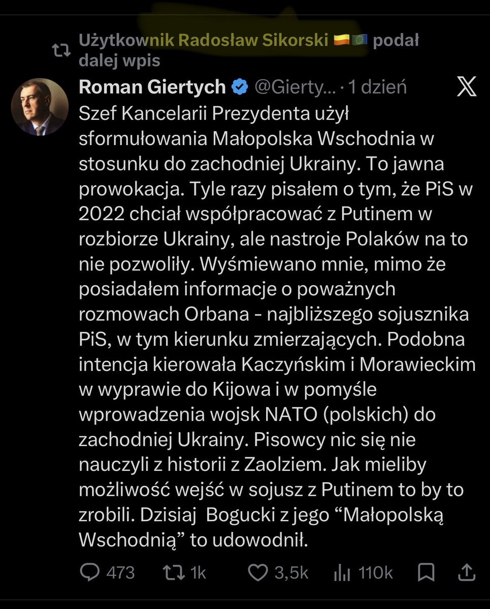 czardam's tweet photo. Ale serio - jesteś Ministrem Spraw Zagranicznych Polski - i na chwilę przed szczytem NATO wrzucasz na swojego Twittera wpis, że Polska z Putinem chciała dokonać rozbioru Ukrainy. 

Co trzeba mieć w głowie? Gdzie są granice tej antypaństwowej napierdzielanki? https://t.co/iHSBUmTPKE