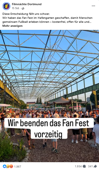 GuntramPross's tweet photo. Die "Filmnächte Dortmund" beenden ihr Fan-Fest vorzeitig, weigern sich aber, die Schuldigen dafür zu benennen. Das erledigen dafür die Nutzer in den Kommentaren und was soll man sagen? Es ist immer das gleiche. Aber lest selbst:

"Das Kind beim Namen nennen!!! Dank der größtenteils aggressiven marokkanischen " Fans" die Einrichtung zerstören, Menschen angegriffen haben, provokante Beleidigung um sich geworfen habe und abseits des Public Viewings in den Städten wie Steinzeitmenschen aufgetreten sind… Pfui schämt euch unseren Fußball den wir friedlich genießen wollen zum Anlass zu nehmen euren Hass auf alles und jeden zu zelebrieren."

Ein anderer konstatiert völlig korrekt:

"Sie machen alles kaputt. Stück für Stück. Sie setzen jeden Tag Nadelstiche gegen unsere Kultur. Wieder nimmt man uns etwas weg, obwohl die „Vielfalt“ Schuld trägt. Wie lange soll das noch gehen? Weihnachtsmärkte gleichen Festungen, Stadtfeste werden abgesagt weil die Sicherheitskosten unbezahlbar werden. Ich will das Deutschland der 80er und 90er zurück. Und zwar schnell. Sonst werden wir in der Bedeutungslosigkeit versinken."