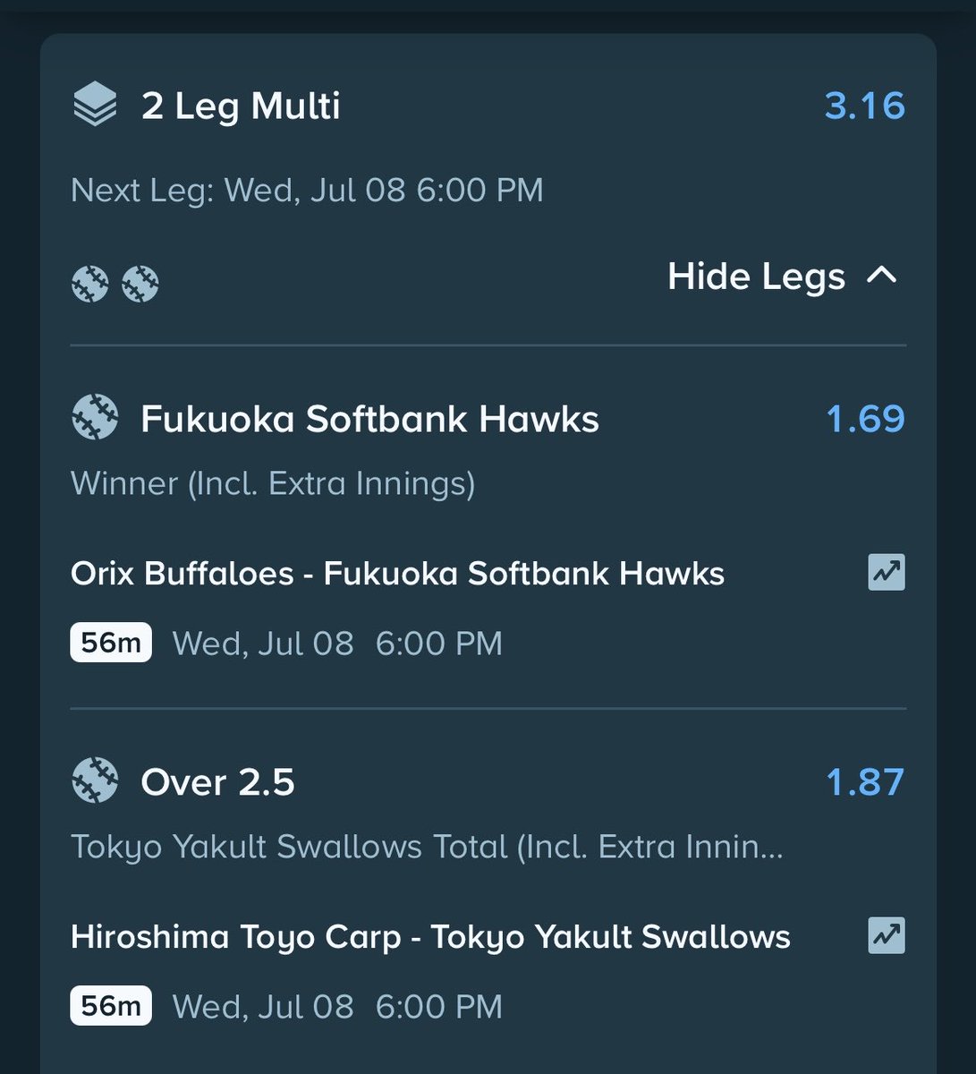 WBM_tipster's tweet photo. ⚾️🇯🇵NPB PARLAY

☑︎ Fukuoka Softbank Hawks 
☑︎ Tokyo Yakult Swallows Total o2.5

odds 3.16

#GamblingX  #GamblingTwitter https://t.co/RHtSu7ag1g