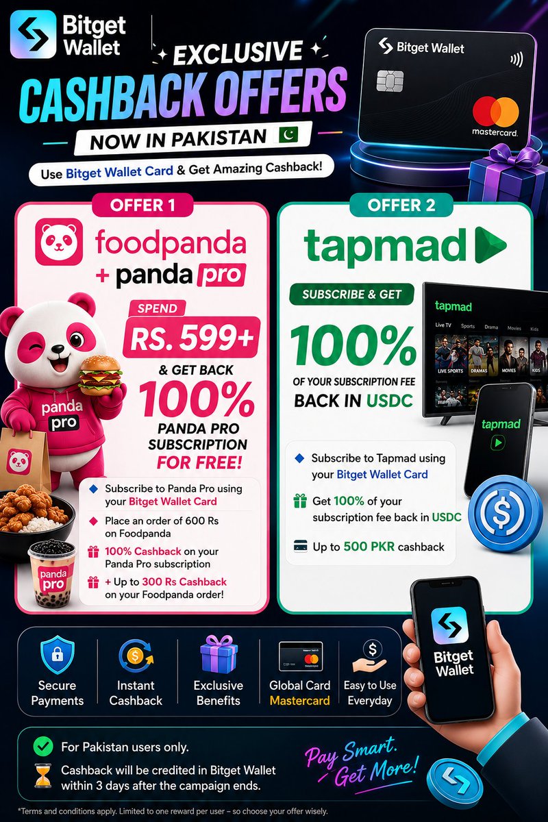 twinkle94432's tweet photo. ๐ฅ Another reason to love @BitgetWallet ๐
๐ Spend Rs. 599+ with your Card to get 100% cashback on PandaPro Plus + up to Rs. 300 Foodpanda cashback.
๐ฌ Subscribe to Tapmad with your Card to get 100% cashback in USDC + up to Rs. 500 cashback.
#Bitget #Pandapro #Tapmad https://t.co/dwTPUigN9x