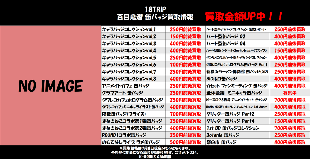買取情報】 18TRIP エイトリ 百目鬼潜の缶バッジを集めた買取情報です