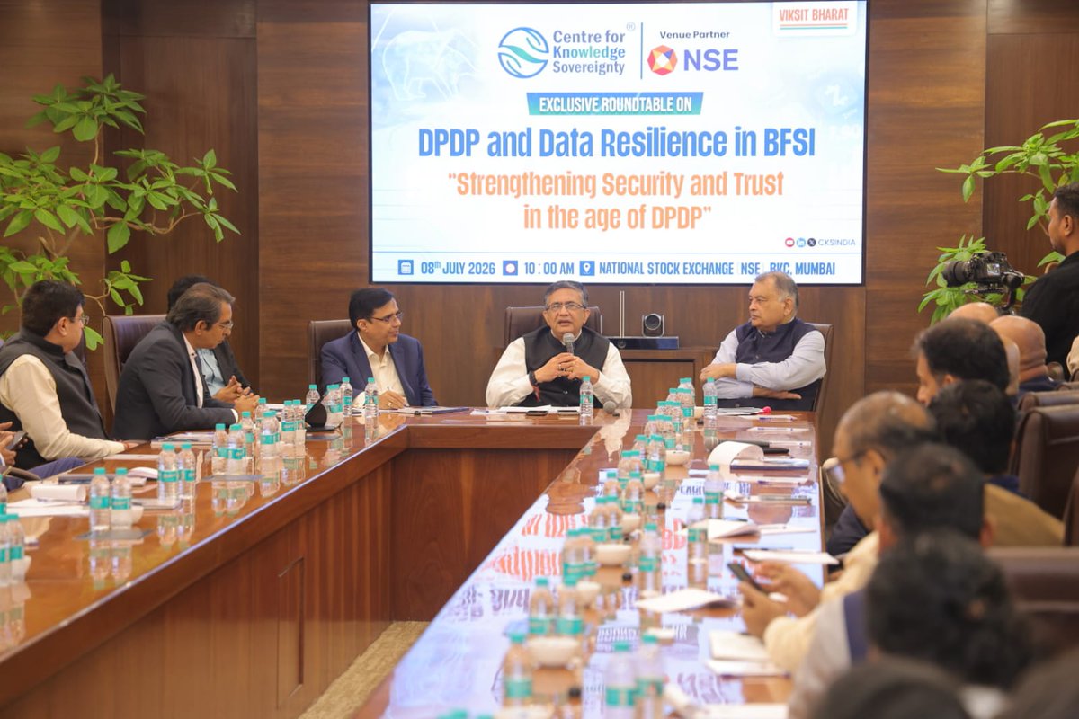NSEIndia's tweet photo. Our MD & CEO, Shri Ashishkumar Chauhan delivered an address on the topic 'Data Resilience as a Democratic Imperative: Building Trust, Security, and Vision for Digital India' as part of 'DPDP & Data Resilience in BFSI – Strengthening Security & Trust in the Age of DPDP', jointly hosted by The Centre for Knowledge Sovereignty (CKS) & NSE at @NSEIndia, today.

Shri Ashishkumar Chauhan, Shri Viral Mody, ED, NSE and key dignitaries also inaugurated the Report Release of 'Data Resilience in India: A Framework for National Digital Security.' The framework focuses on data sovereignty, adopting indigenous cloud platforms and accelerating Make in India cybersecurity tools.

#NSE #NSEIndia #Roundtable #DataResilience #CKSIndia @CKSIndia  @ashishchauhan @vinitgoenka