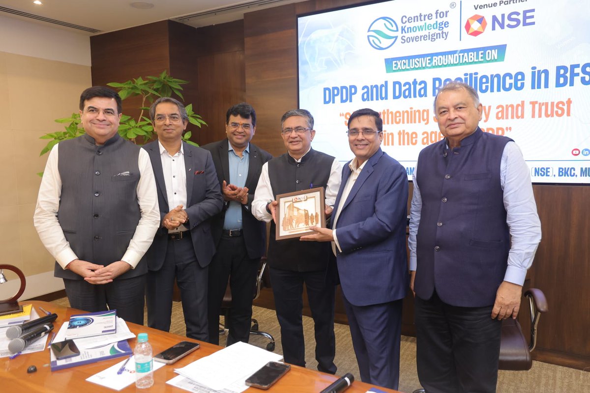 NSEIndia's tweet photo. Our MD & CEO, Shri Ashishkumar Chauhan delivered an address on the topic 'Data Resilience as a Democratic Imperative: Building Trust, Security, and Vision for Digital India' as part of 'DPDP & Data Resilience in BFSI – Strengthening Security & Trust in the Age of DPDP', jointly hosted by The Centre for Knowledge Sovereignty (CKS) & NSE at @NSEIndia, today.

Shri Ashishkumar Chauhan, Shri Viral Mody, ED, NSE and key dignitaries also inaugurated the Report Release of 'Data Resilience in India: A Framework for National Digital Security.' The framework focuses on data sovereignty, adopting indigenous cloud platforms and accelerating Make in India cybersecurity tools.

#NSE #NSEIndia #Roundtable #DataResilience #CKSIndia @CKSIndia  @ashishchauhan @vinitgoenka