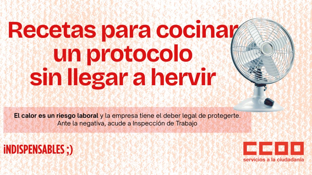 FSCdeCCOO's tweet photo. 🌡️ Las olas de calor en España son una realidad que nos acompaña con frecuencia y que afecta directamente a la salud en el trabajo

🤝 La negociación de protocolos de fenómenos meteorológicos adversos es una obligación y no una opción.

➡️ https://t.co/qqp5ExsTGE https://t.co/gt1L8QbnCR
