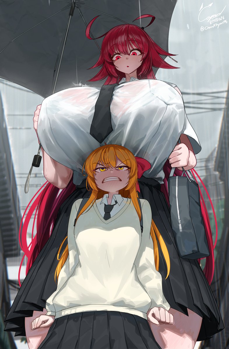 ChanKhyan75's tweet photo. Shinra didn’t have an umbrella, so she took shelter under Megumi💦 https://t.co/EGAKVBNvel