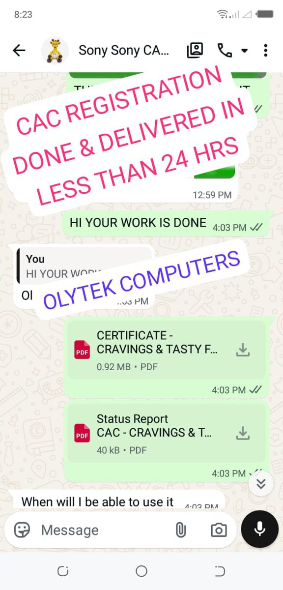 Olytekcomputers's tweet photo. ALL CAC REGISTRATION SERVICES AVAILABLE &amp; STILL ONGOING

LET EXPERTS HANDLE YOUR CAC REGISTRATIONS AND GET YOUR CERTIFICATE IN LESS THAN 24 HOURS GUARANTEED💯💯✅✅📌📌 https://t.co/f3PEhtN6Gi