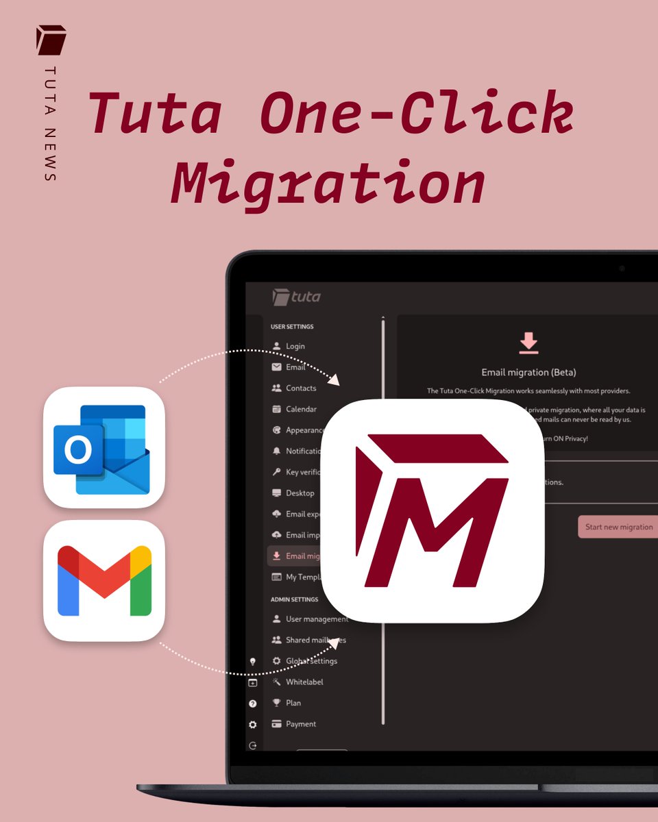 TutaPrivacy's tweet photo. Tuta's One-Click Migration is now in closed beta 🎉🥳

Switching to Tuta is only getting easier because with this new migration feature you can:

✅️ Automatically migrate and sync any old external mailboxes (with IMAP) into Tuta Mail.

This  means that if you or your business would like to switch to Tuta Mail  and bring all existing emails and folders with, it will soon be an  automated and hassle-free process. 😎🔥

That's not all that's new & improved! Find out more 👉 https://t.co/MiPMbfaXJ0
