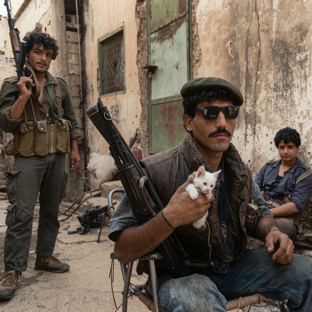 DaniMayakovski's tweet photo. Un miliciano palestino sostiene un gatito en el campo de refugiados de Burj al-Barajneh, en plena guerra contra el sionismo y sus títeres de la Falange libanesa.

Beirut, Líbano, 8 de julio 1988.

Una de las fotos con más aura de la historia, ama a los gatitos y odia al sionismo. https://t.co/Aviv018nWD