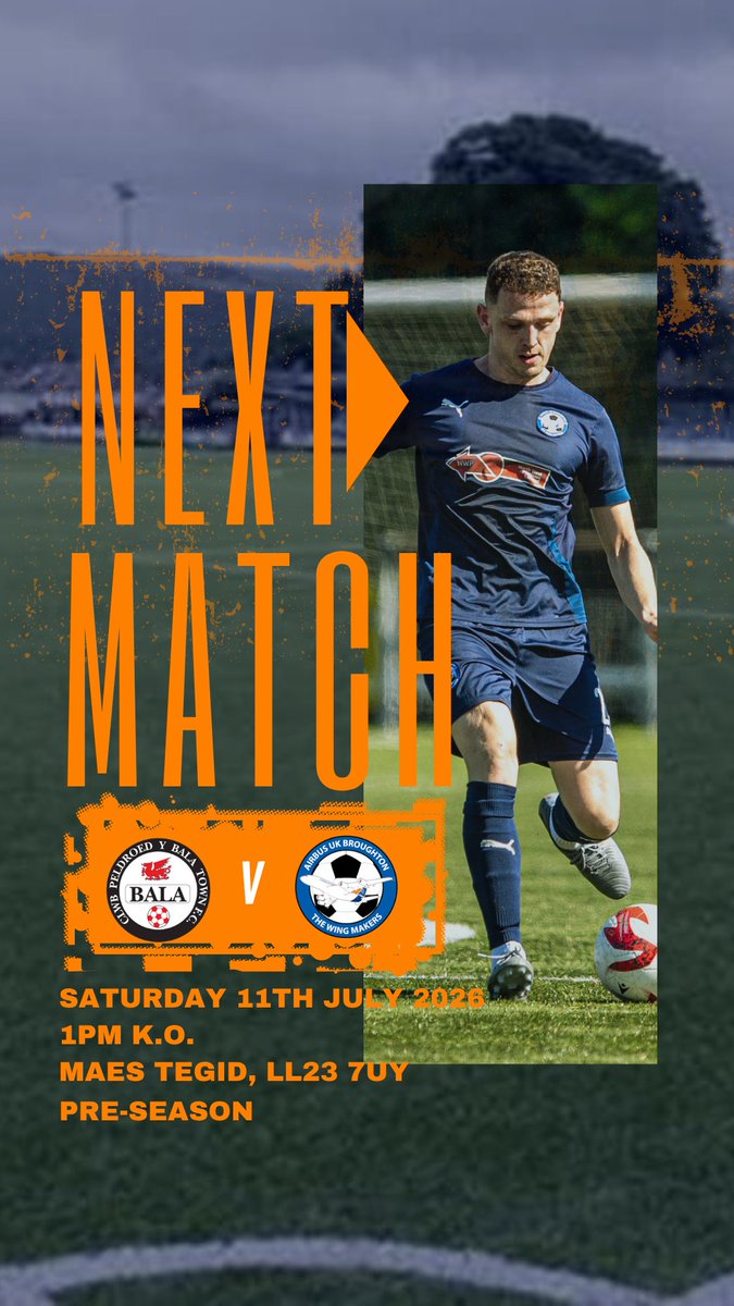 airbusukfc's tweet photo. The next game of Pre-Season is a trip to @BalaTownFC ⚽✈️
📅 Saturday 11th July 2026 📅
🆚 @BalaTownFC
🕐 1pm kick off
🏟️ Maes Tegid
🏆 Pre-Season
#Wingmakers✈️ https://t.co/Sy95Bd3pKv