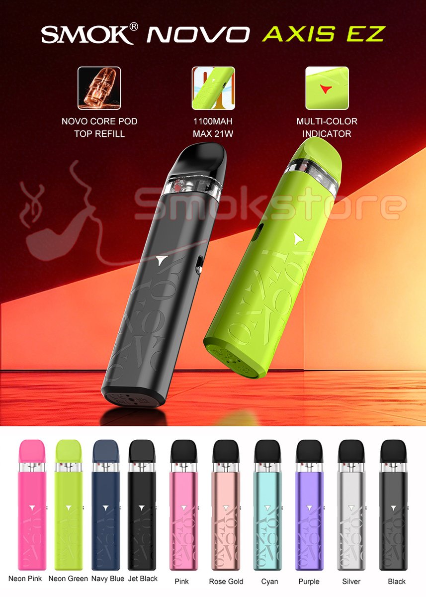 Smokstore's tweet photo. SMOK Novo Axis EZ Pod System Kit 1100mAh 
NOVO CORE POD - Flavor First
More Puffs. Pure Taste.
High-efficiency heating coil
Longer Coil Lifespan
A Light That Says it All
RDTL to MTL, All Covered

More Details: https://t.co/iTv8PeLHqJ https://t.co/UZFHwNEkUB