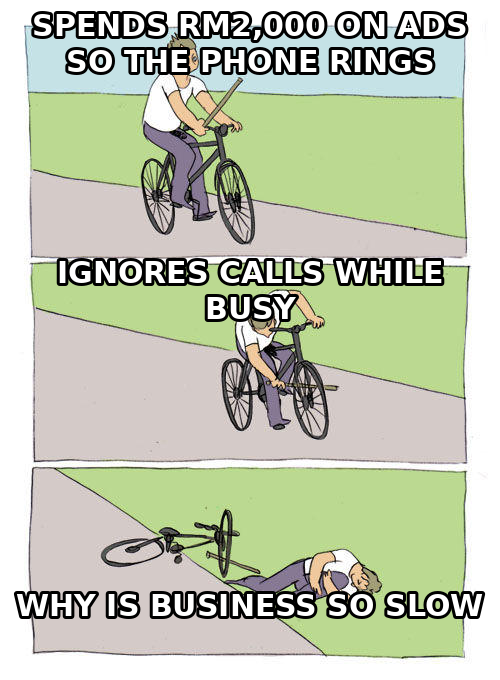 deniel120's tweet photo. Runs ads to make the phone ring. Ignores the ringing phone. Business mysteriously slow. https://t.co/ODvZCpIxlZ https://t.co/2bQsjY9JtG