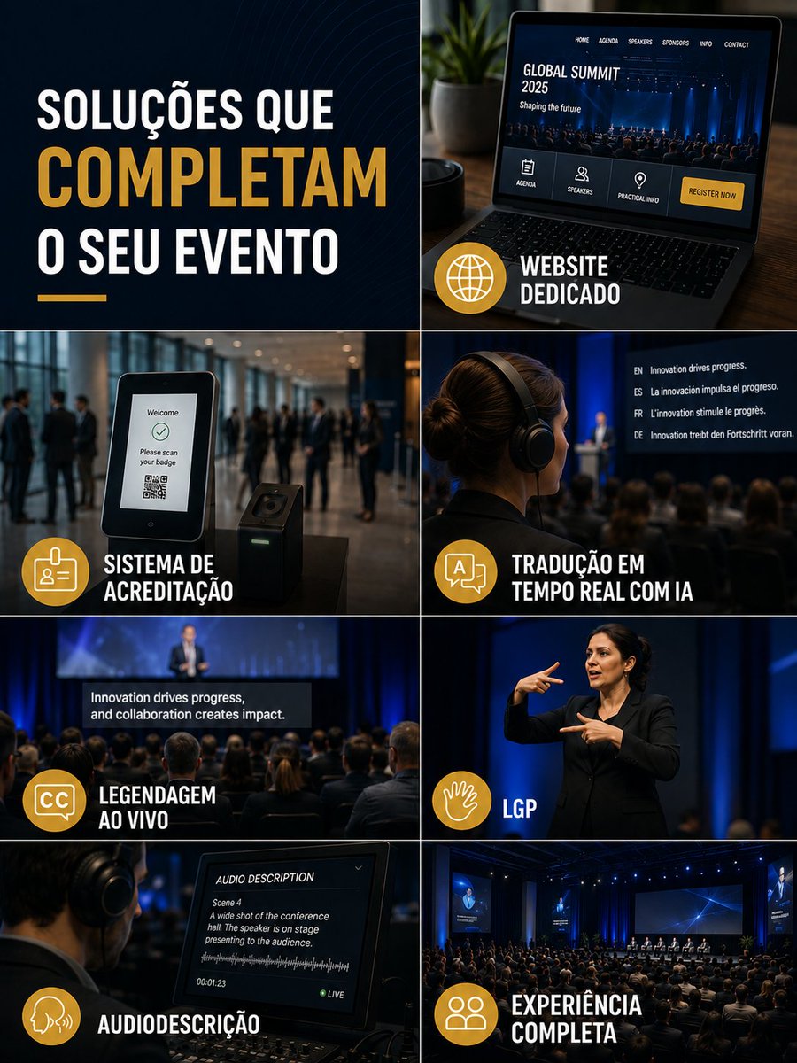 APPORTUGAL's tweet photo. Um evento profissional pode ir muito além do palco e do equipamento audiovisual. 

Algumas soluções complementares podem melhorar significativamente a experiência, a acessibilidade e a gestão do evento. 🎤

Saiba mais: https://t.co/8PLvAp5Fn7 https://t.co/Dw5CLfYoJG