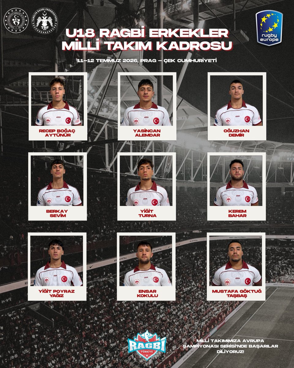 TRagbiFed's tweet photo. 🏉 U18 Erkek Milli Takım Kadromuz! 🇹🇷

Ay-yıldızlı formayla sahaya çıkacak tüm sporcularımıza ve teknik ekibimize başarılar diliyor, Prag’da mücadele edecek millilerimize yürekten inanıyoruz. 🇹🇷💪

📅 11-12 Temmuz

Başarılar Milliler! ❤️🤍

@oa_bak @hamzayerlikaya @trtspor https://t.co/zdO55B1Cgu