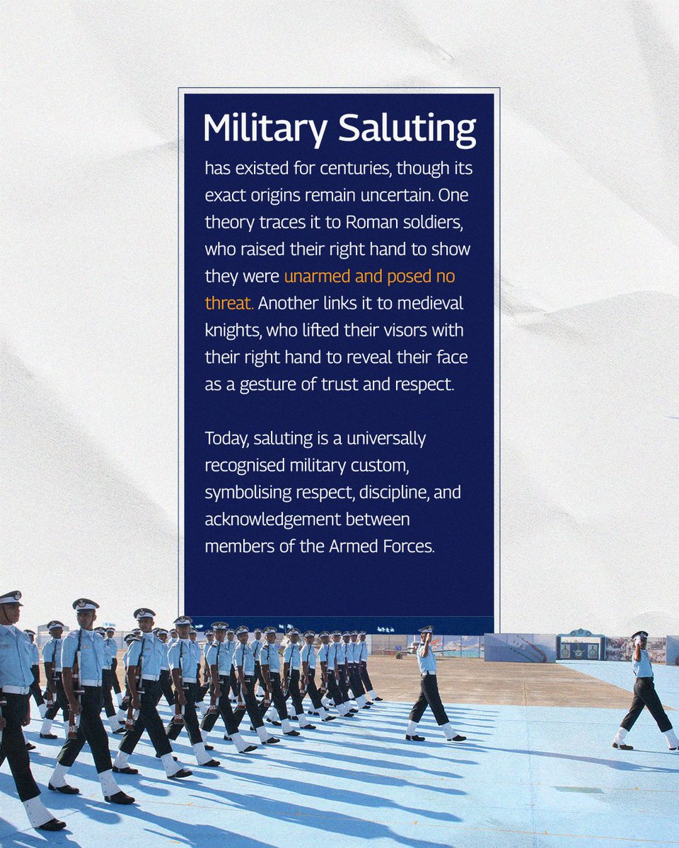 CareerinIAF's tweet photo. A gesture that has crossed centuries, armies, and continents, yet continues to stand for the same values.

Respect. Discipline. Identity.
@IAF_MCC @CAC_CPRO @hqwaciaf @EAC_IAF @SWAC_IAF @MC_IAF @tracomiaf
#IndianAirForce #MilitaryTradition #DISHA https://t.co/UVieYHIKYU