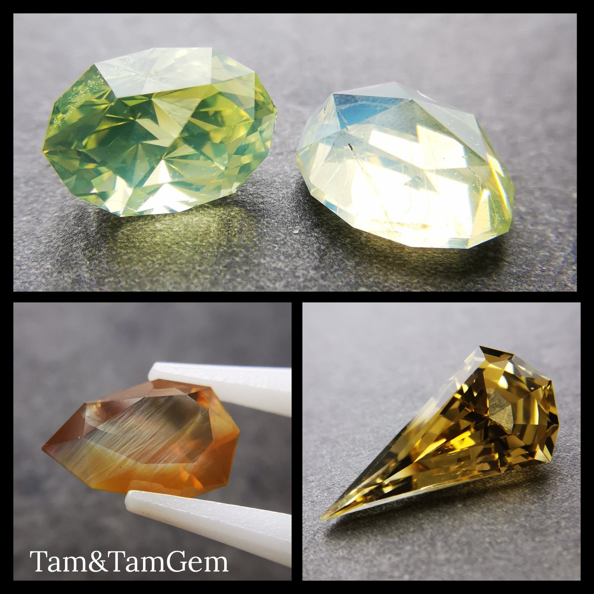 TamTamGem's tweet photo. クリソベリルキャッツアイからリカットした少しシルキーさの残る2石(上)と、濃厚なシルクがフェイスで光る一石(左下)、原石からカットしたピンピンの一石、その他個性的な子たちを、 #タムタム大阪展示会 へお持ちします

■会期
●7月10日(金) 
13:00~15:00 予約満席
15:00~21:00 フリー
●7月11日(土) 
11:00~13:00 予約残1席
13:00~19:00 フリー
■会場
studio etatina
大阪市浪速区桜川 1-2-4 ZEN201
🔔オートロックにて 201 をお呼び出しください
