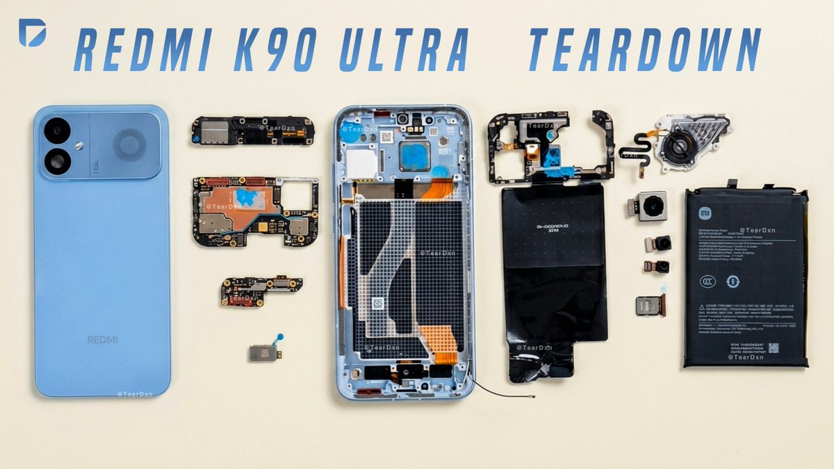 Techtaclee's tweet photo. New Video: Redmi K90 Ultra TEARDOWN (Disassembly) - See What's Inside this Phone!
.
Video Link: https://t.co/7msUTucB8p
.
#RedmiK90Ultra #Teardown #TearDxn #Redmi #RedmiK90 https://t.co/m98KhADGU3