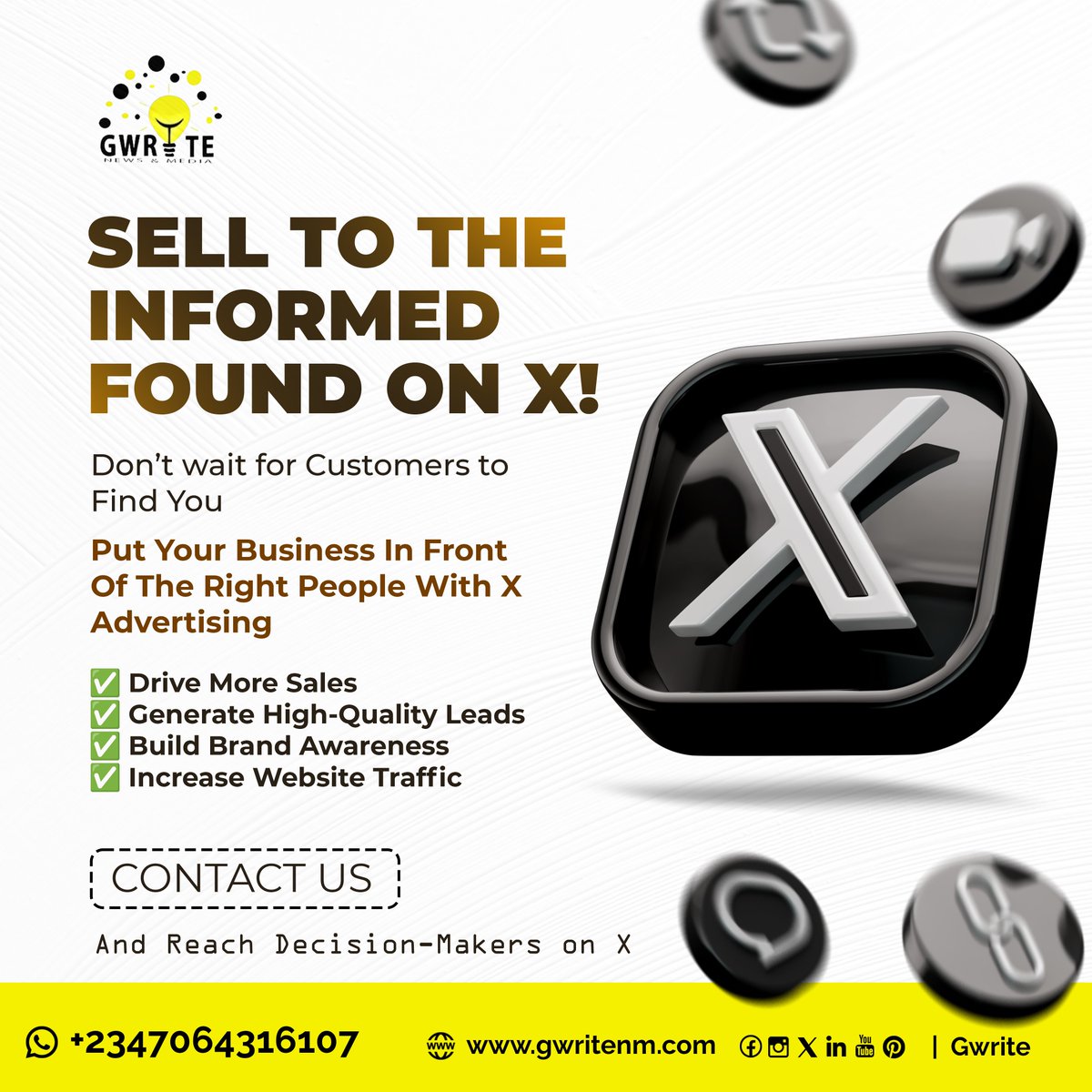 gwritenm's tweet photo. Most businesses are waiting for customers to discover them.

Smart businesses are putting their offers directly in front of the right audience.

With X Advertising, you can reach informed buyers, industry professionals, and decision-makers who are ready to engage with your brand.

✅ Drive More Sales
✅ Generate High-Quality Leads
✅ Build Brand Awareness
✅ Increase Website Traffic

Stop waiting to be found. Start getting seen by the people who matter most.

📩 Contact us today and put your business in front of decision-makers on X.

#XAds #DigitalMarketing #LeadGeneration