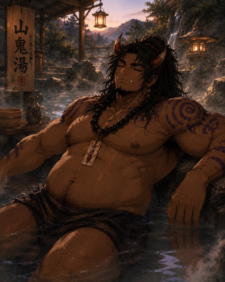 GiantBaraSol's tweet photo. The onsen is comfortable after dealing with guild chaos
#hearthbound #oni #bara #sfw #hotspring #aiart https://t.co/7jZccUzMLV