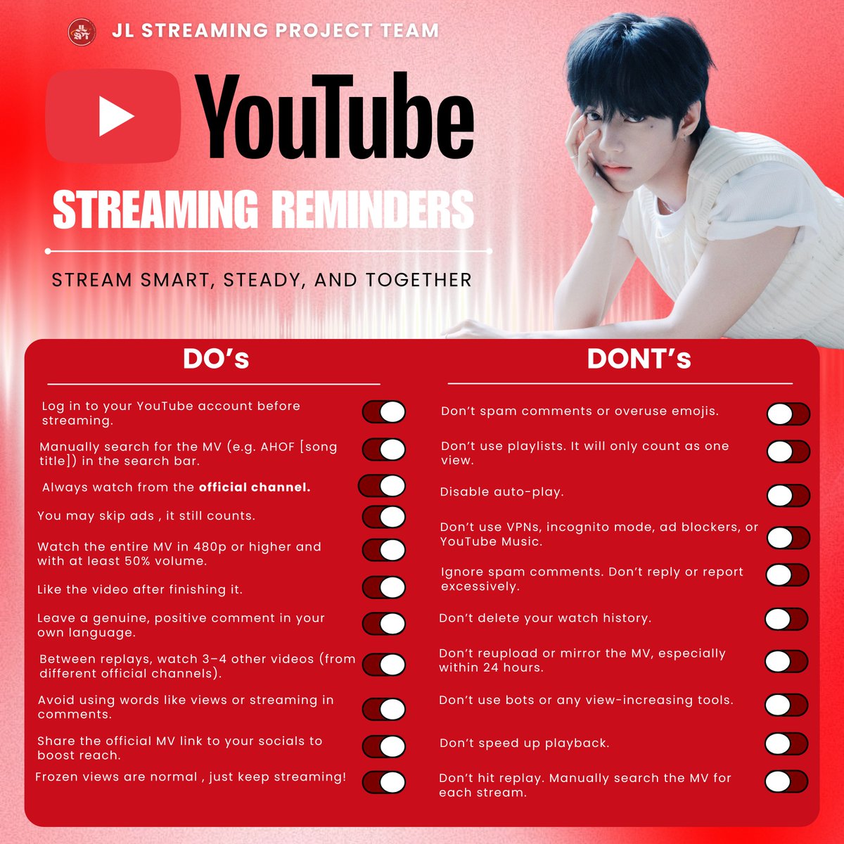 JLSPTeam's tweet photo. 📌 STREAMING GUIDES

YouTube and Spotify streaming guides are out!

Stream right and enjoy the music!

#AHOF #아홉
#AHOF_JL #제이엘
@AHOF_official