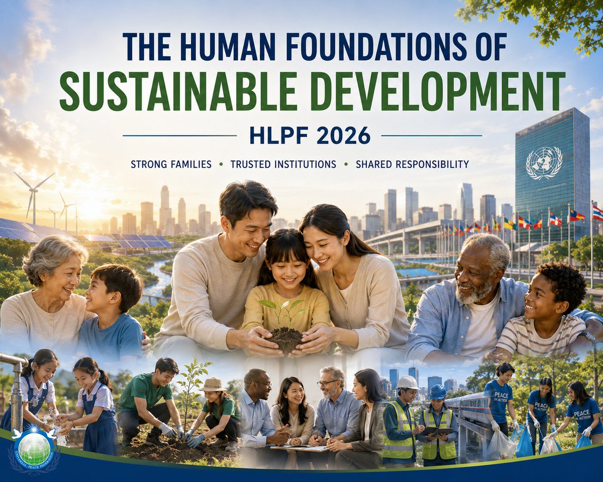 UPF_Intl's tweet photo. As HLPF 2026 Opens, UPF Calls Attention to the Human Foundations of Sustainable Development

The High-Level Political Forum on Sustainable Development brings global attention to water, energy, infrastructure, sustainable cities, and partnerships. While these priorities are often discussed through policy and technology, their impact is ultimately experienced in families, schools, neighborhoods, and local communities.

The Universal Peace Federation believes sustainable development is strengthened when public policy is supported by trust, ethical leadership, strong families, and a shared commitment to human dignity.

As governments review progress toward the 2030 Agenda, UPF reaffirms its commitment to working alongside the United Nations, governments, civil society, faith communities, educators, youth, and local leaders to build peaceful, inclusive, and resilient societies.

Learn more: https://t.co/tlmWCAs7Sr

#UniversalPeaceFederation #HLPF2026 #SustainableDevelopmentGoals #SDG6 #SDG7 #SDG9 #SDG11 #SDG17 #PartnershipsForPeace #AmbassadorsForPeace