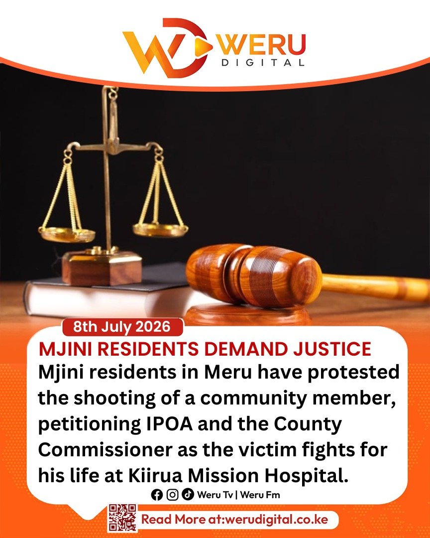 WeruTV's tweet photo. Mjini residents in Meru have protested the shooting of a community member, petitioning IPOA and the County Commissioner as the victim fights for his life at Kiirua Mission Hospital. https://t.co/wktKzDhmUD