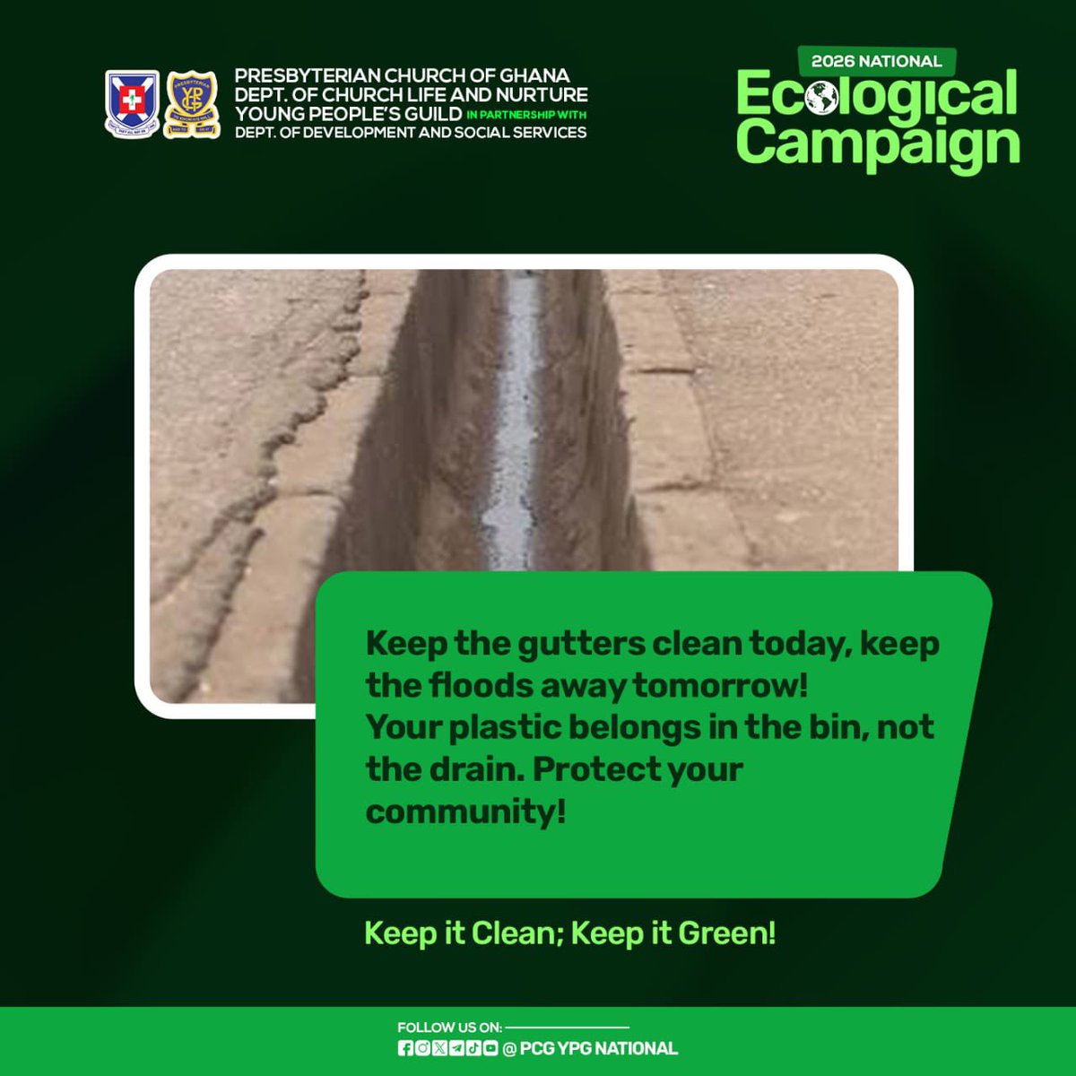 pcg_ypg's tweet photo. A clean gutter today can save a community tomorrow.
Plastic belongs in the bin, not the drain. Let’s protect our environment, prevent flooding, and keep our surroundings safe for everyone.
Keep it Clean; Keep it Green!
#EcologicalCampaign2026
#KeepItCleanKeepItGreen
#PCGYPG https://t.co/u5bVoMlDgP