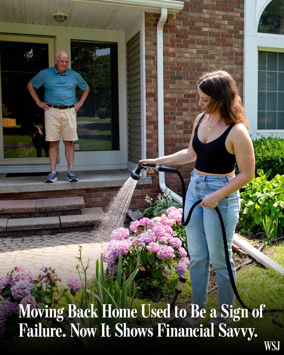 WSJ's tweet photo. It's not embarrassing anymore to move back in with the parents. These grown adults are even bragging about it. https://t.co/OAegLVVqWH https://t.co/LFyn9K2Ezw
