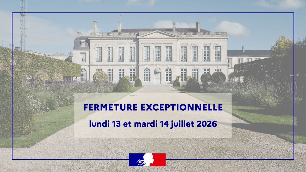 Prefet51's tweet photo. #FermetureExceptionnelle

Les lundi 13 et mardi 14 juillet, les services de la préfecture de la Marne, des sous-préfectures de Reims, Épernay et Vitry-le-François, et des directions départementales interministérielles (DDETSPP et DDT), seront fermés au public.

➡️ Les services rouvriront le mercredi 15 juillet 2026 aux horaires habituels.

☎️ Les urgences seront prises en compte au 03 26 26 10 10.

Merci de votre compréhension.