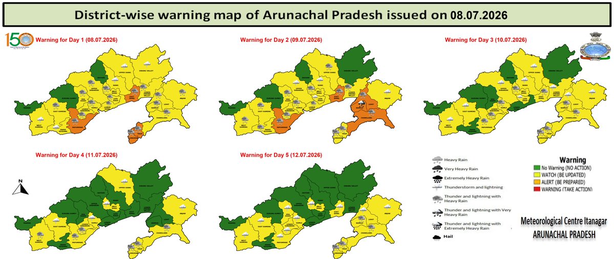 CenterItanagar's tweet photo. Warning, Forecast maps and IBF for Arunachal Pradesh on 08.07.2026 https://t.co/4Y3tk3Rr5z