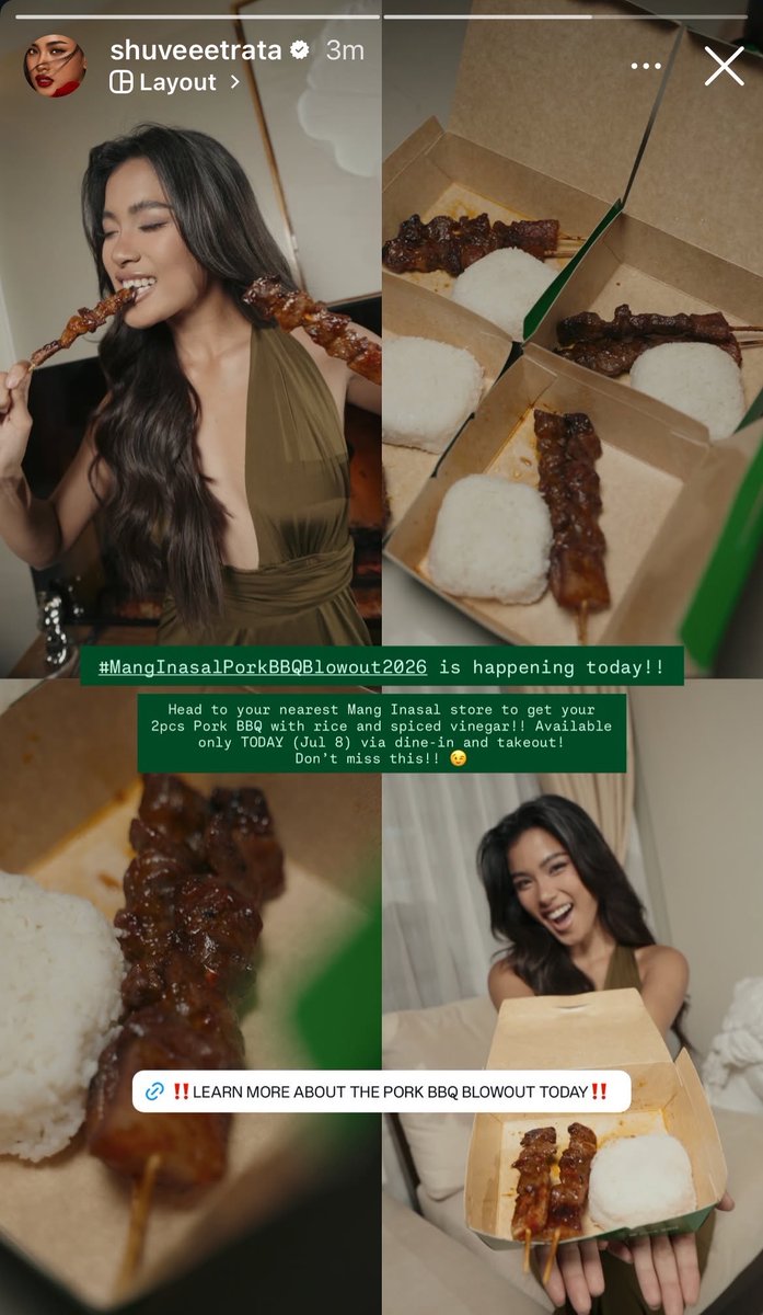 miclarita_'s tweet photo. Shuvee via IG’s story, hi ninong @MangInasalPH 

#MangInasalPorkBBQBlowout2026 https://t.co/xqLC3vX19p