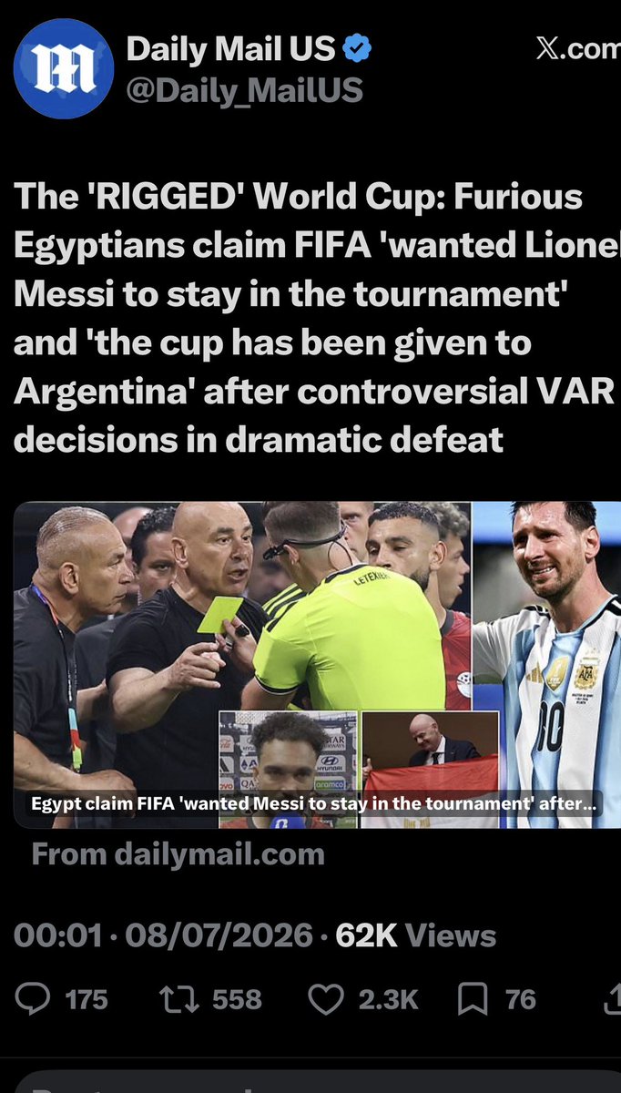 docshayji's tweet photo. ❌❌يبقى العرب والمسلمين ضحايا للتآمر  والدسائس في السياسة واليوم نضيف الرياضة 

ما جرى لمنتخب  #مصر  من ظلم وتآمر مفضوح كان المنتخب يلعب ضد #ميسي و #الأرجنتين والحكم و VAR يجب فضحه وادانته من الجميع!! إلا يمر مرور الكرام!!
حتى لا يتكرر  الظلم والمهزلة والتواطؤ   على منتخب #المغرب !!
❌❌أكرر نسخة #كاس_العالم_٢٠٢٦ هذه هي الأسوأ والأكثر فسادا وتواطؤا!  شوهت إلى الأبد بطولات ⚽️  وأفقدتها حماس المنافسة  الشريفة …
وستبقى وصمة عار في جبين #FIFA وفسادها إلى الأبد  ومعه ورئيسها انفنتانبو  الذي يجب اقالته ورمله في مزبلة التاريخ 👎🏼
#EGYPT 
#Morrocco
 #Argentina 
 FIFA is rigged !!