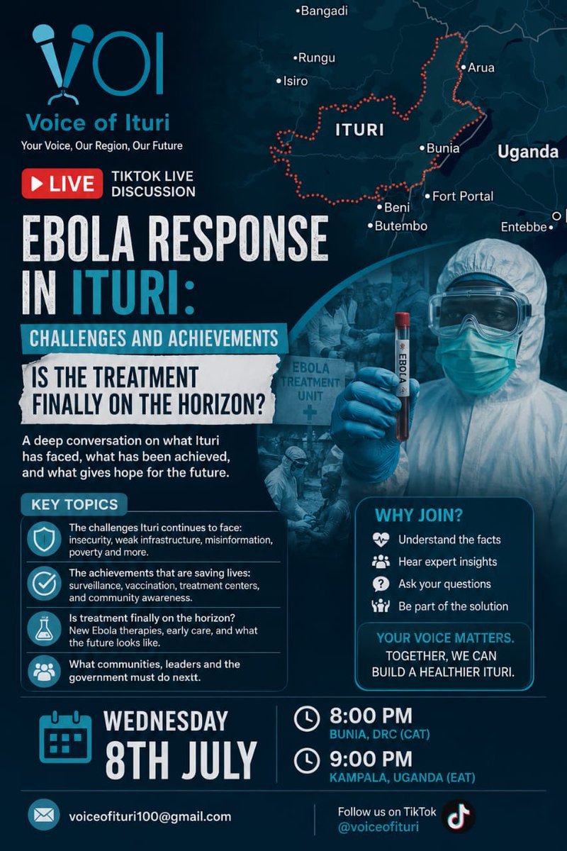 VoiceofIturi1's tweet photo. EN DIRECT CE SOIR  
Mises à jour importantes sur la crise d’Ebola en Ituri. Ne le manquez pas. #Ebola #Ituri #PanelLive https://t.co/qSDmJGzwbO