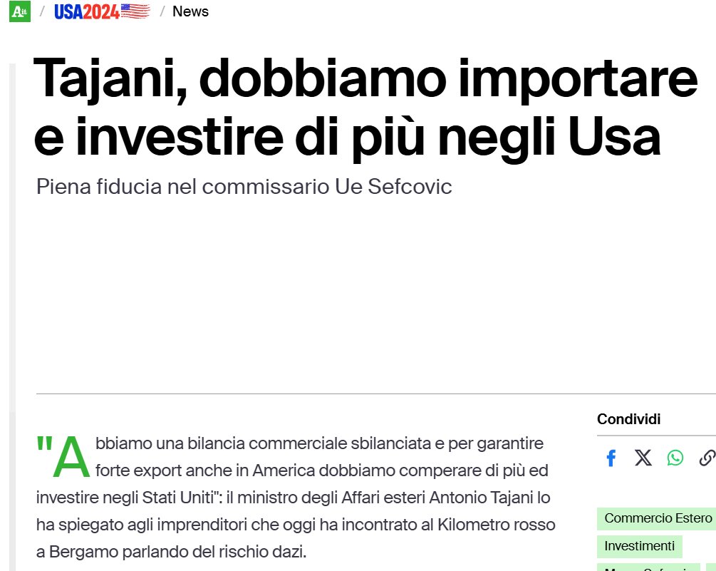 Filonide76's tweet photo. @Antonio_Tajani Questo è quello che diceva che le nostre aziende vendevano TROPPO e dovevano comprare dagli USA... non dimenticatevelo https://t.co/y7IrQ7Stcr