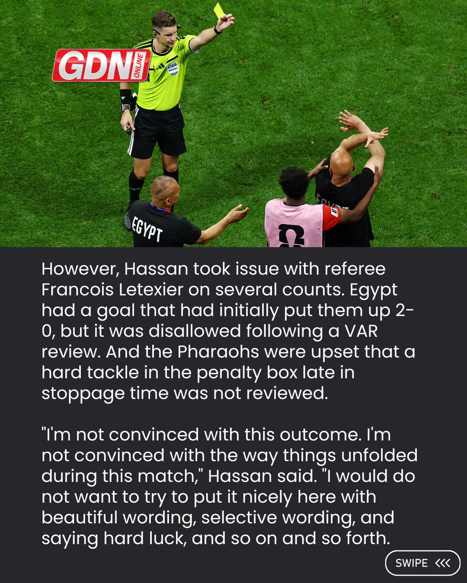 GDNonline's tweet photo. Egypt coach Hossam Hassan said his team was treated unfairly and "suffered an injustice" in the wake of his team's stunning 3-2 loss to Argentina in a round of 16 match in Atlanta on Tuesday.

Swipe to read more ➡️

Read the full report on https://t.co/Dvlupio1Uv 🌐🤳

#Egypt #gdnonline #worldcup #FIFA