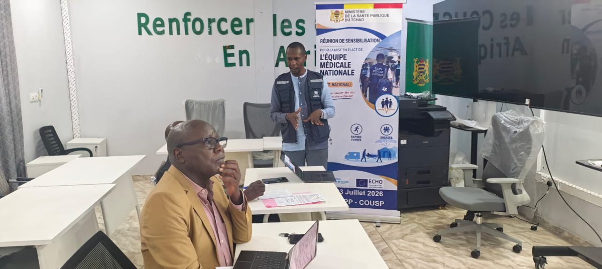 OmsTchad's tweet photo. L'@OmsTchad, soutient la mise en place des Équipes Médicales d'Urgence Nationales (#EMUN), un dispositif qui permettra une réponse rapide aux #épidémies, catastrophes et crises humanitaires, avec l'appui d'#ECHO.
✅ Préparer
 ✅ Anticiper
 ✅ Répondre
 ✅ Sauver des vies https://t.co/3qgz87EzYM