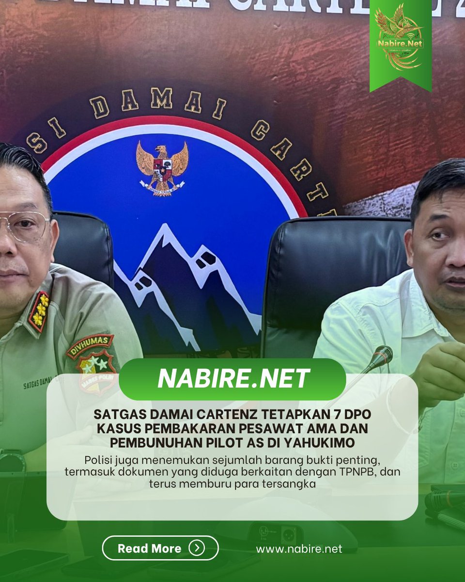 nabirenet's tweet photo. Satgas Damai Cartenz Tetapkan 7 DPO Kasus Pembakaran Pesawat AMA dan Pembunuhan Pilot AS di Yahukimo
Baca selengkapnya di https://t.co/qIwyAKdk1O
https://t.co/zmdC26KhSB
#Papua #Yahukimo #Timika #OperasiDamaiCartenz #NabireNet #PapuaPegunungan #KKB #OPM https://t.co/N2L3GzOoxv