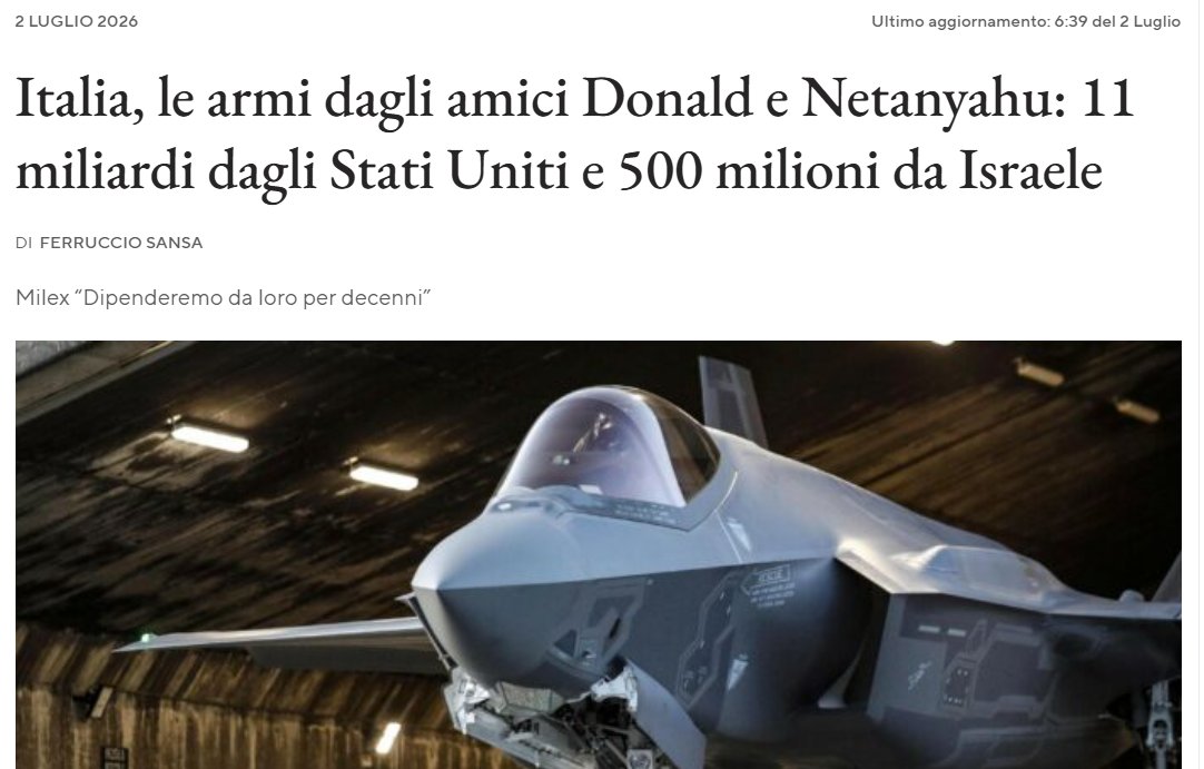 Filonide76's tweet photo. @avila92796 La Meloni è quella che ha garantito l'acquisto per 11 miliardi in armi americane e israeliane. 
Tutto con i nostri soldi ovviamente. 
E voi mentalmente adDESTRAti esultate... https://t.co/XuRlA484GH