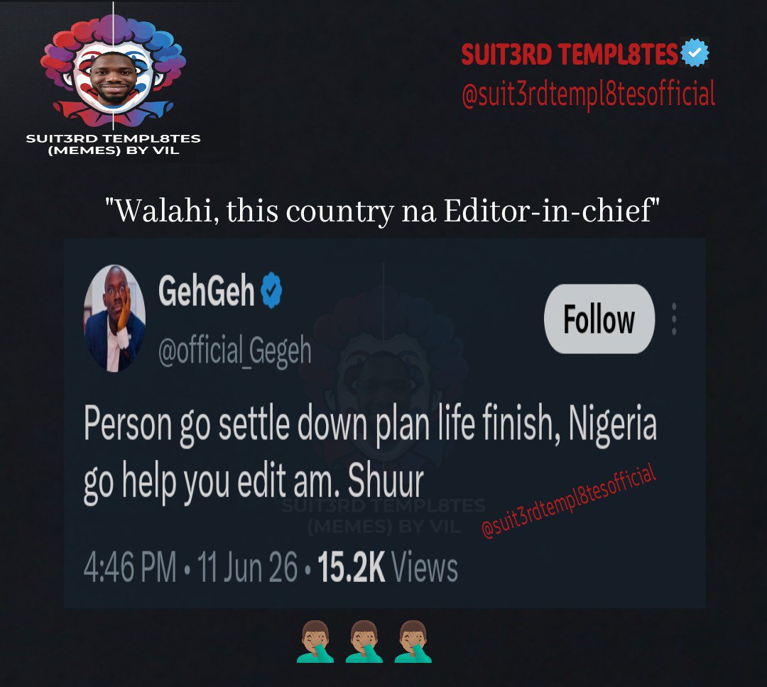 Suit3rdTempl8te's tweet photo. Nigeria na master planner🤦🏽‍♂️ 

★

★

#fypシ
#viralpost
#relatable
#reality
#Truth
#realmatters
#memes
#funny
#funnymemes
#nigeriamemes
#suit3rdtempl8tes
#Fıfaworldcup
Gianni Infantino
Argentina | FIFA
Colombia | Egypt
Speed | Switzerland
World Cup | Ronaldo https://t.co/DkRDsVcbDT